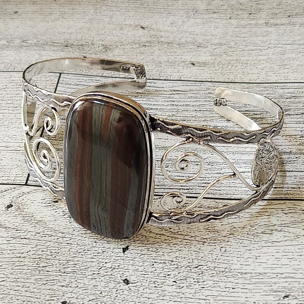 Tiger Iron Silver Cuff Bracelet - Coastal Cowgirl Elegance